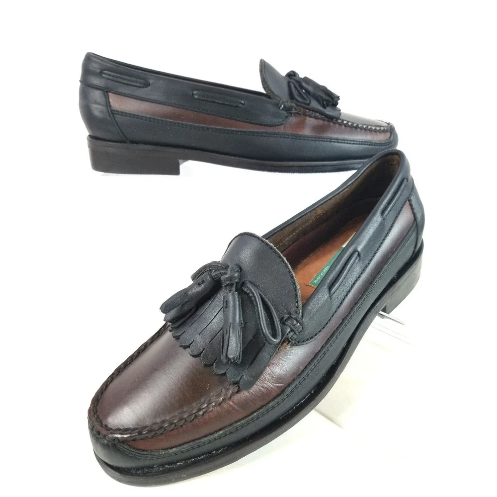 Casual Fridays Mens Brown Black Leather Tassel Loafer Kiltie Shoes‎ Size 8.5 M